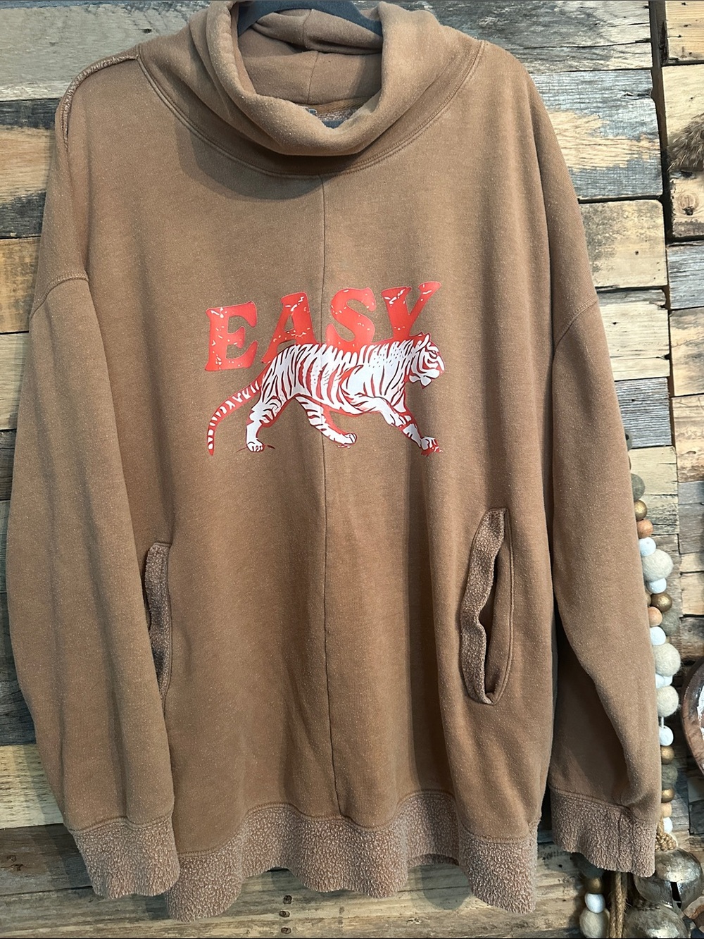 We the free Easy Tiger Brown Funnel Neck Sweatshirt custom
